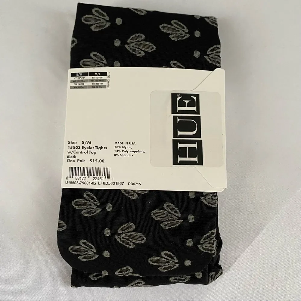HUE Eyelet Cactus Print Tights S/M Black